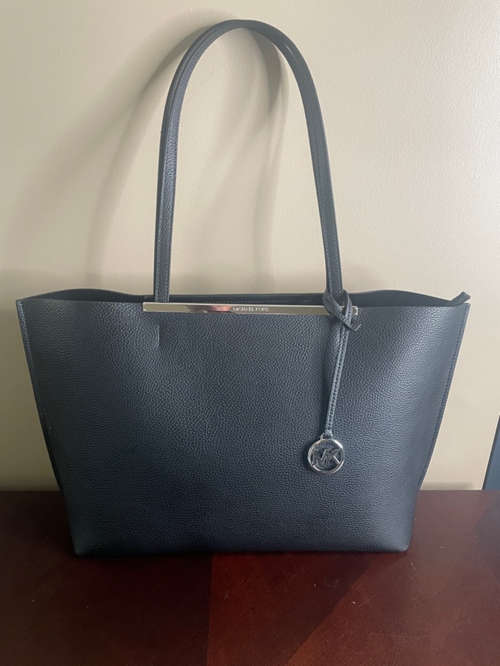Michael Kors Black Pebbled Leather Tote with Silver Hardware